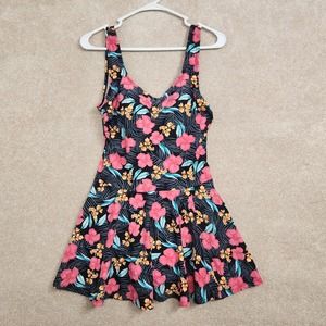 Shore Shapes Swimwear Black Floral One Piece Swim Dress Size 12